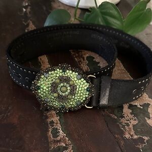 Streets Ahead Black Belt with Green Beaded Buckle